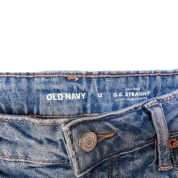 Old Navy High-Waisted O.G. Straight Light-Wash Ripped Jeans (Size 12) - Picture 3 of 4